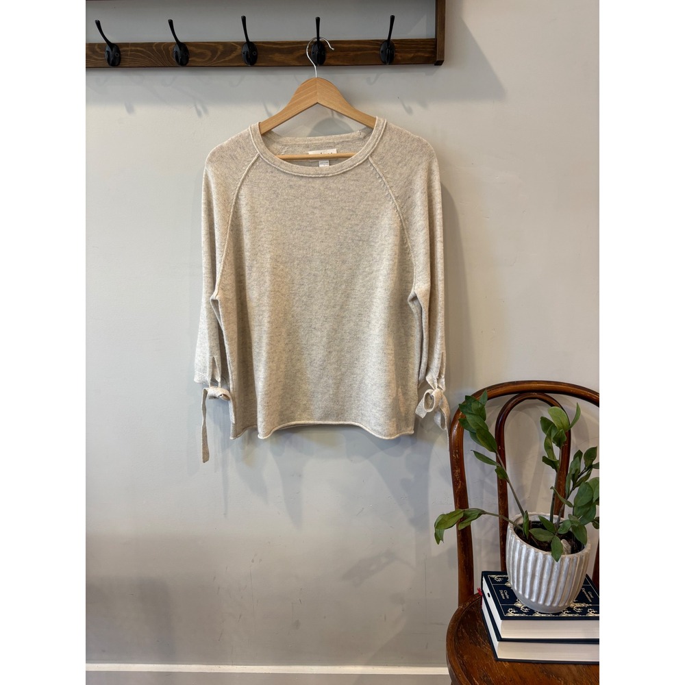 Velvet by Graham & Spencer Oatmeal Heather Tie Cuff Cashmere Sweater